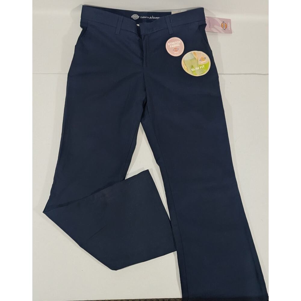Dickies slim fit bootcut pants women size 8 flex twill stretchy navy blue New